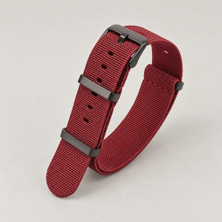The Parachute Elastic NATO Strap, Wine red with black hardware