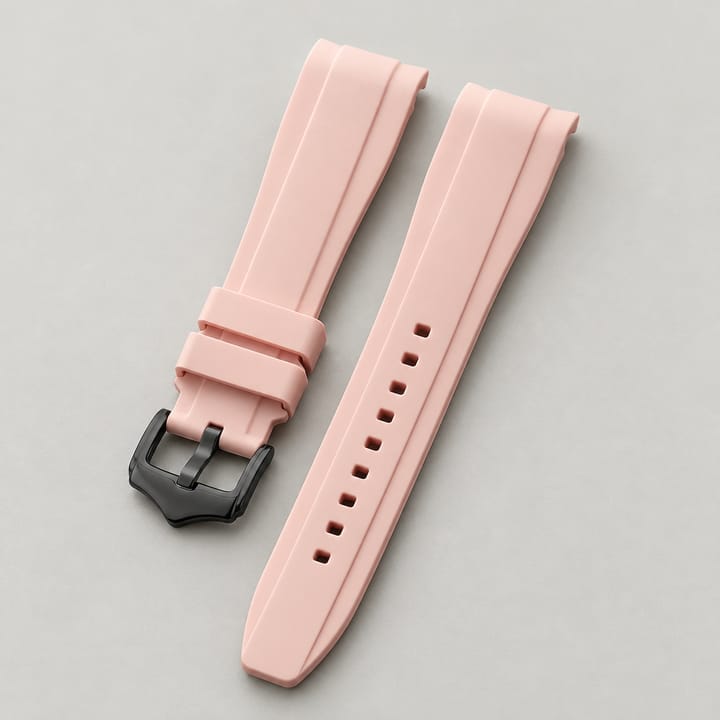 The Current Curved-End Silicone Band, Pink band, black buckle
