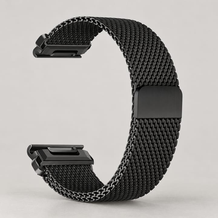 The Ridge Milanese mesh band for Garmin in Black, with its magnetic clasp