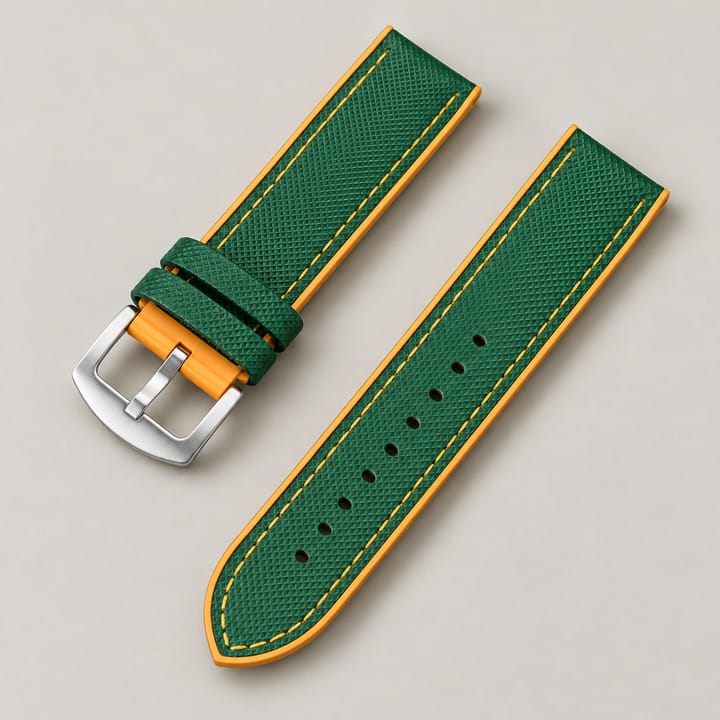 The Keel in green with yellow edges and yellow stitching