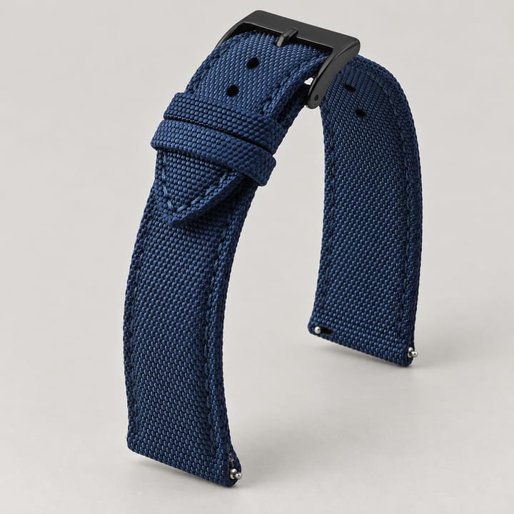The Jib in Navy/Black: navy sailcloth watch band with a black buckle